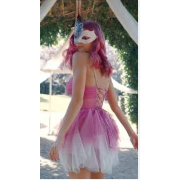 Pear Culture Strapless Corset Lace-Up Back Glitter Ombre Dress in Pink Size 3/4 - Picture 3 of 7